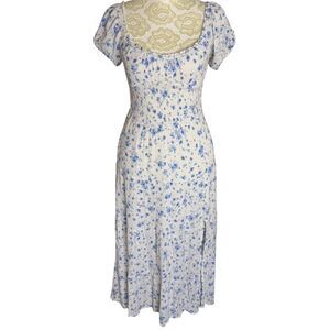 Aeropostale Midi Dress Smocked Gauze Ditzy Floral Off White Blue S